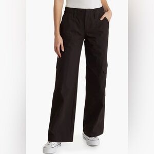 Elodie Low Rise Cotton Cargo Pants, Black, Size Large